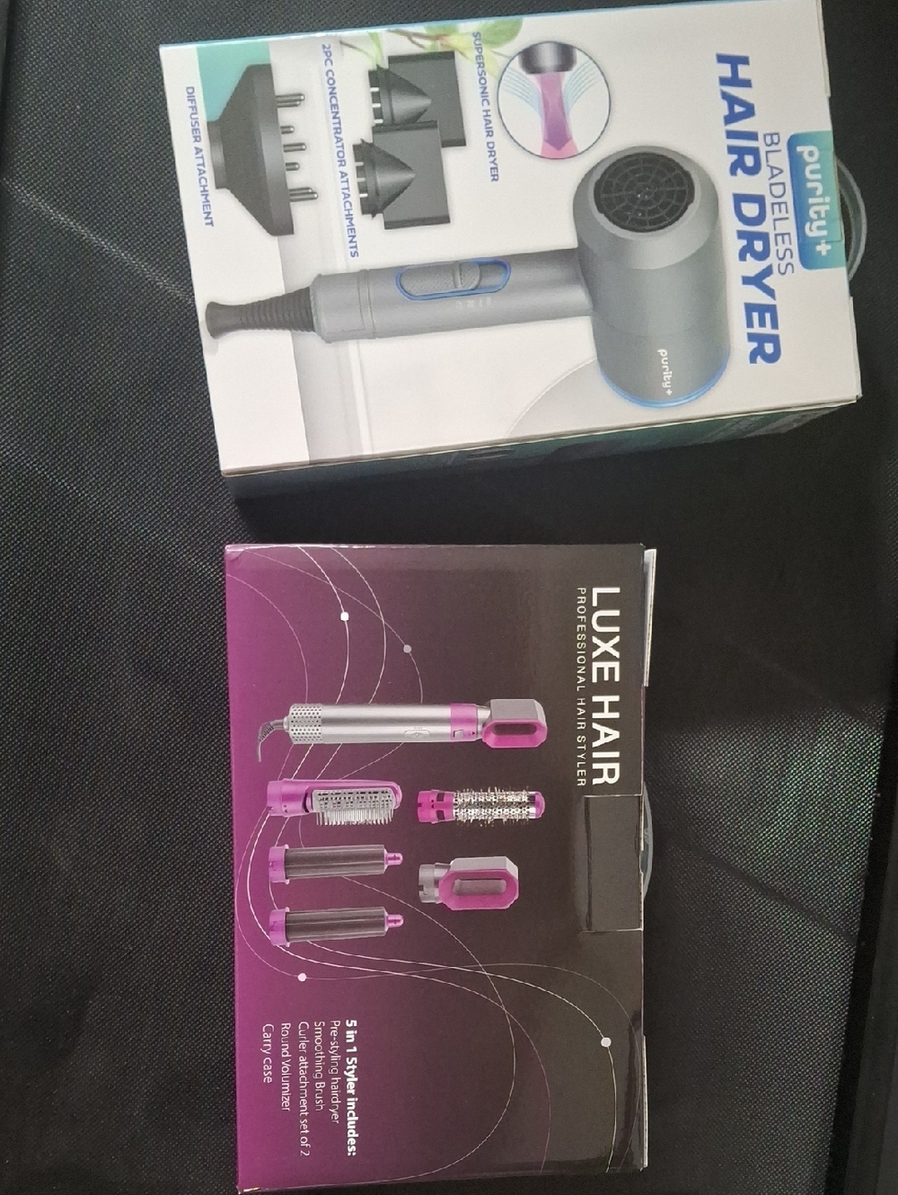Gray Bladeless Hair Dryer & Luxe Hair Pink 5-in-1 Styler Bundle